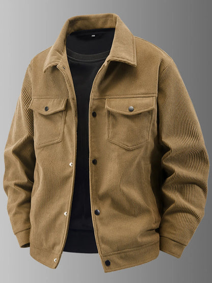Men's Plus Size Corduroy Button-Up Jacket with Chest Pockets - Farnelli