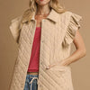 Umgee Corduroy Quilted Ruffle Sleeve Vest - TAN
