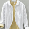 Men's Plus Size Striped Button Up Long Sleeve Shirt - White