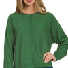 Zenana Viscose Front Seam Round-Neck Sweater - H DK GREEN
