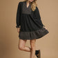 Umgee Polka Dot Plaid Trim Babydoll Dress - Farnelli