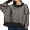 Zenana Ribbed Exposed Seam Two Tone Sweater - BLACK