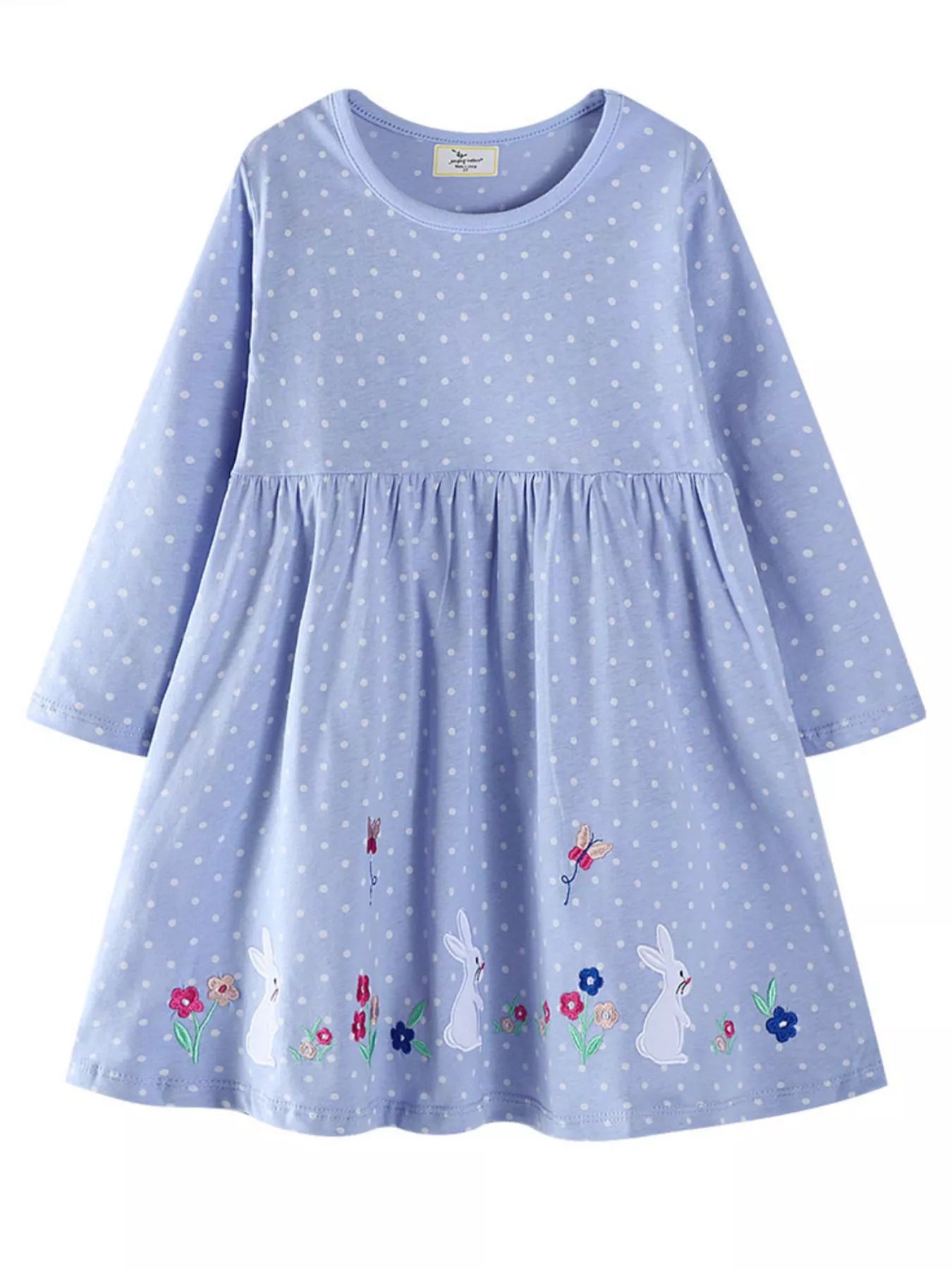 Children's Cute Bunny Embroidered Polka Dot Dress - Farnelli