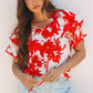 Zoya Tiered Ruffled Sleeve V Neck Blouse - Farnelli