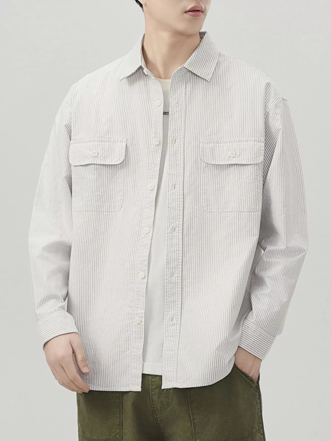 Men's Plus Size Striped Button Up Long Sleeve Shirt - Farnelli
