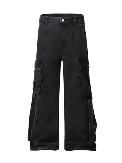 Men's Cargo Wide Leg Jeans with Multiple Pockets - Farnelli