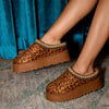 WILD DIVA Embroidered Trim Round Toe Platform Boots - Leopard