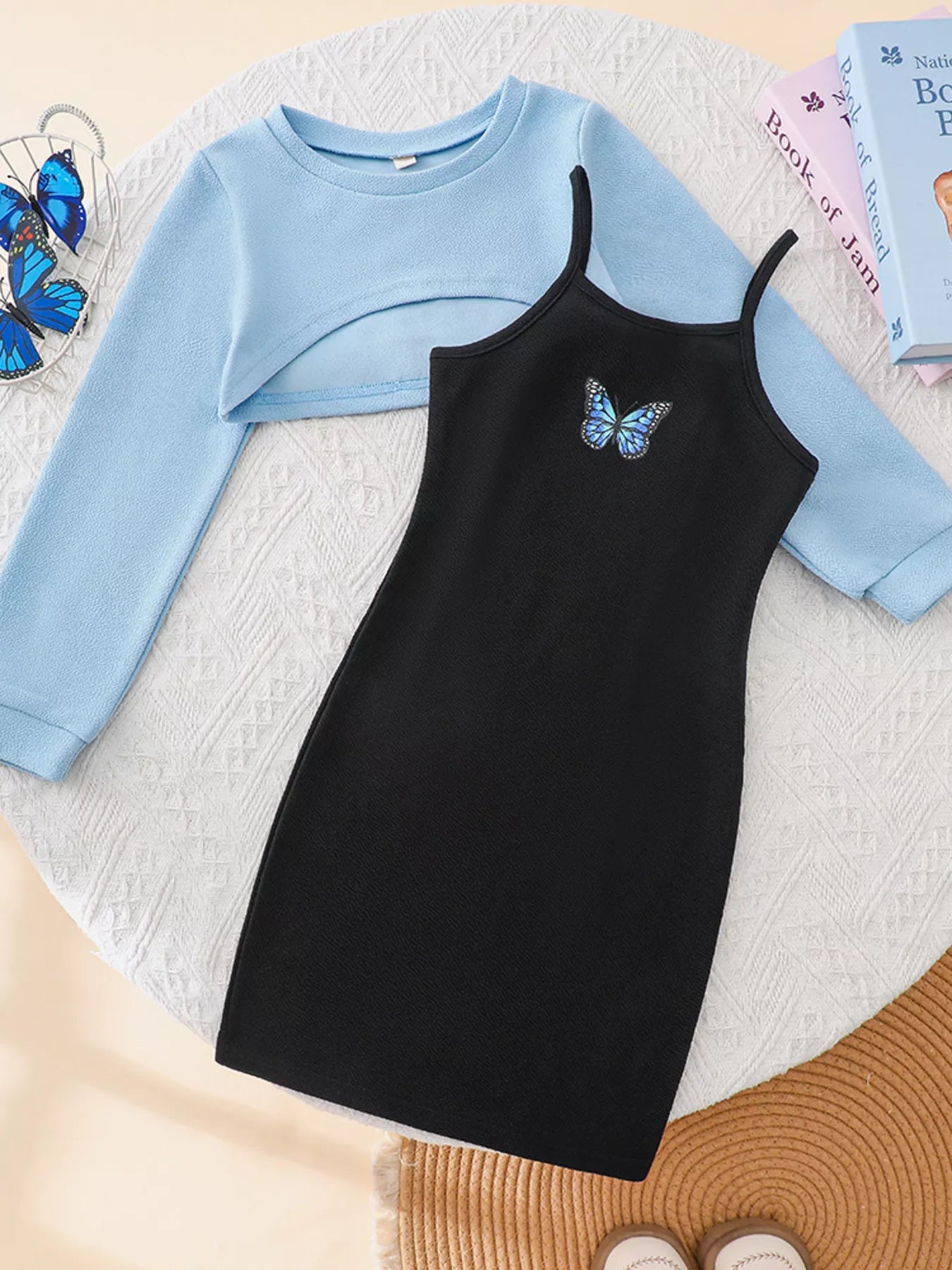 Children's Butterfly Long Sleeve Casual Dress Set - Farnelli