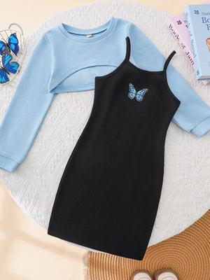 Children's Butterfly Long Sleeve Casual Dress Set - Farnelli