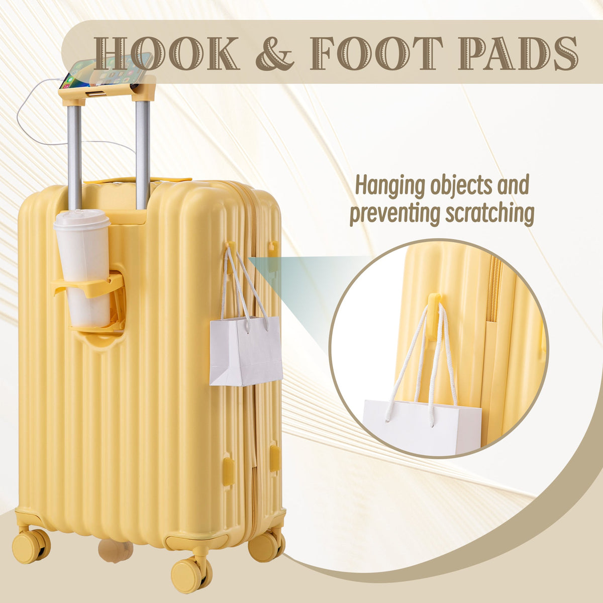 HouseOfZazla 3-piece yellow ABS hard case luggage set with spinner wheels and USB port