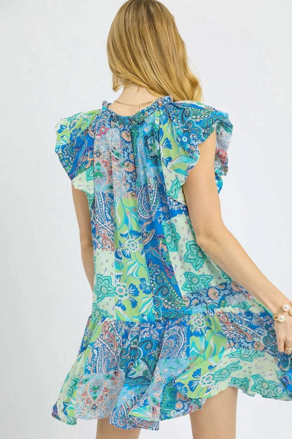 Umgee Printed Ruffle Cap Sleeve Mini Dress - Farnelli