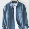 Men's Plus Size Button-Up Shirt with Chest Pockets - Blue