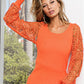 BiBi Round Neck Crochet Lace Sleeve Knit Top - Farnelli