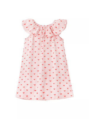 Children's Heart Print Ruffle Trim Dress - Farnelli