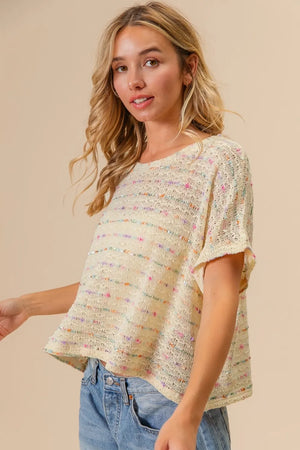 BiBi Striped Popcorn Knit Top - Farnelli