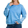 Zenana French Terry Acid Wash Boat Neck Sweatshirt - OCEAN BLUE