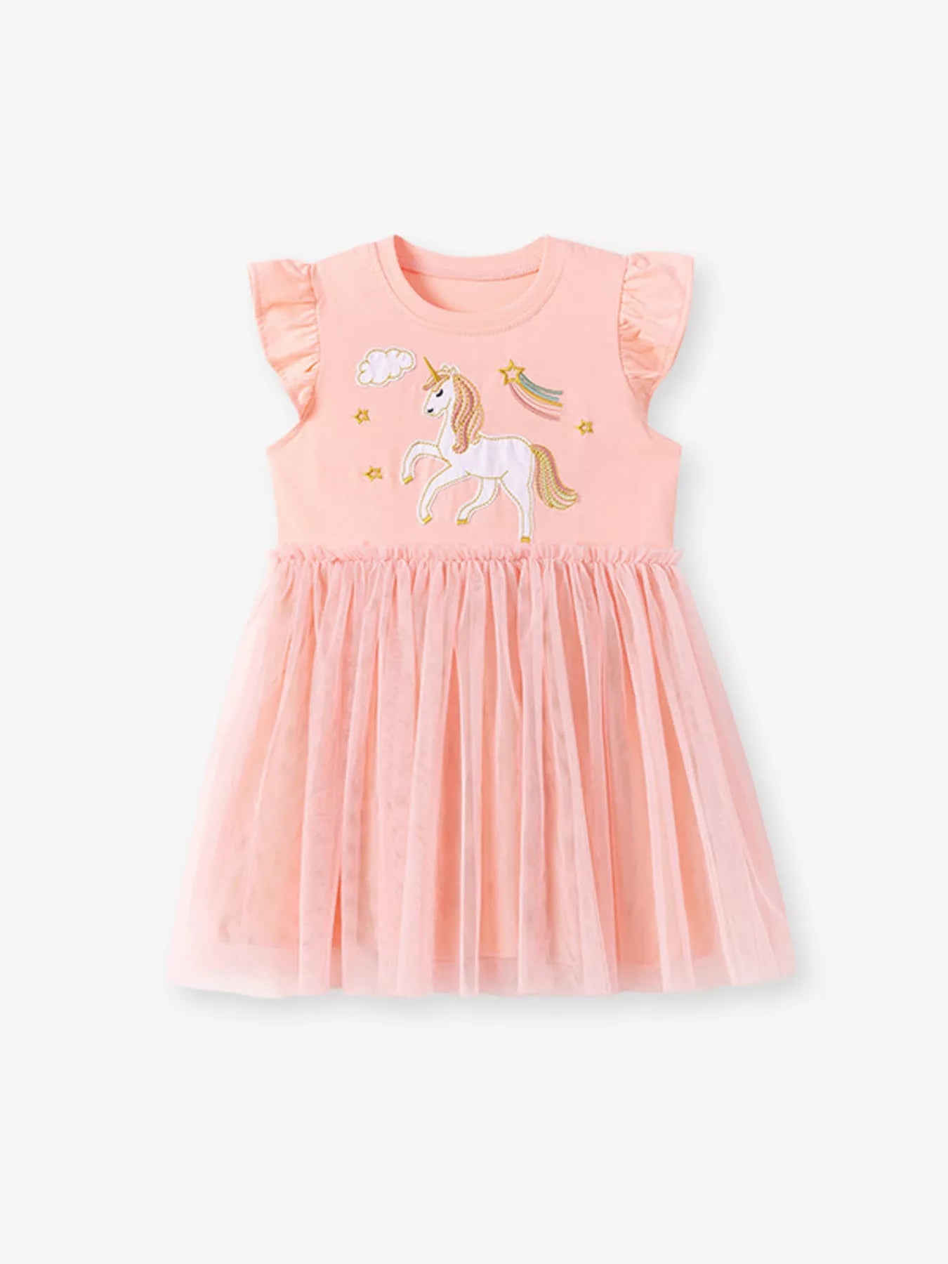 Children's Unicorn Ruffle Sleeve Tulle Dress - Farnelli