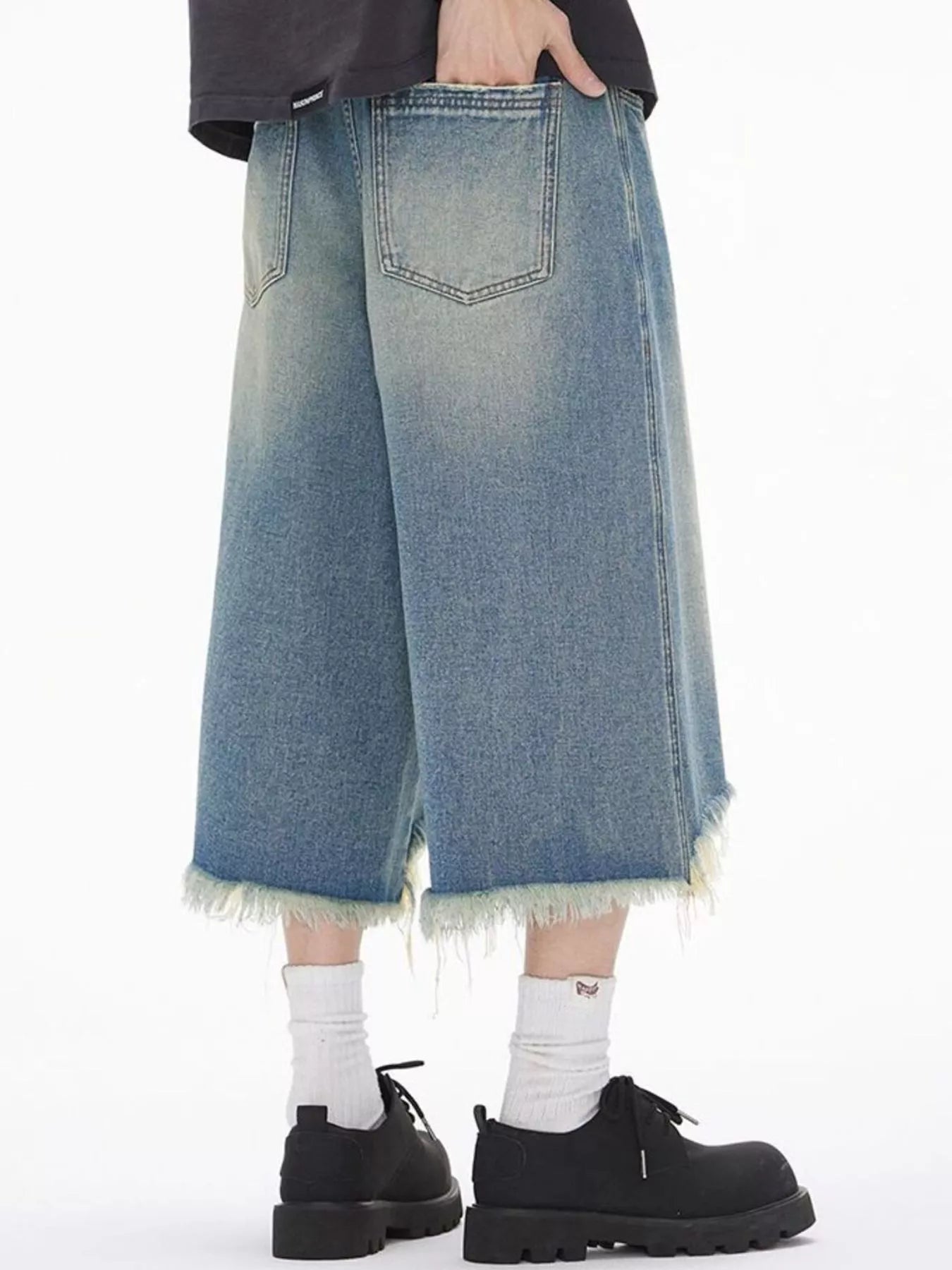 Men's Distressed Wide Leg Denim Shorts - Farnelli
