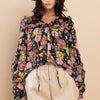 Ces Femme Ruffle Trim Long Sleeve Floral Blouse - Floral