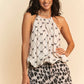 Davi & Dani Ribbon Checker Printed Tie Halter Neck Blouse Top - Farnelli