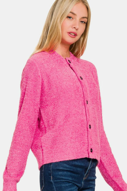 Zenana Button Down Long Sleeve Sweater Cardigan - Farnelli