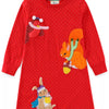 Children's Animal Applique Long Sleeve Dress - Red