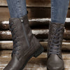 Lace Up Round Toe Boots - Gray