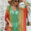 Openwork Contrast V-Neck Cover-Up - Green
