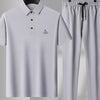 Men's Plus Size Button Detail Short Sleeve Polo and Pants Set - Light Gray