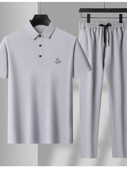 Men's Plus Size Button Detail Short Sleeve Polo and Pants Set - Farnelli
