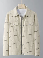 Men's Plus Size Smiley Face Print Snap Down Casual Jacket - Farnelli