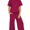 Zenana Cotton Slub Short Sleeve Tee and Pants Set - CABERNET