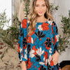 Sew In Love Full Size Printed Boat Neck Blouse - Teal/Rust
