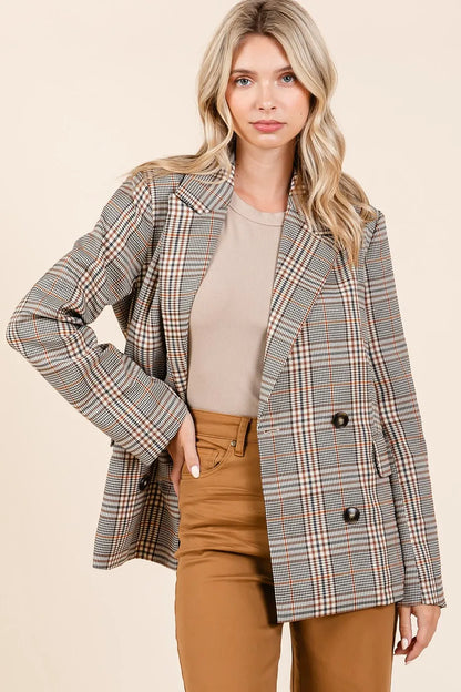 Mittoshop Plaid Double Breasted Relaxed Fit Blazer - Farnelli