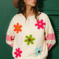 BiBi Colorful Floral Patched Sweater with Striped Sleeve - Farnelli