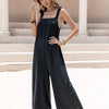 Sleeveless Wide Leg Jumpsuit with Tie Shoulder - Black