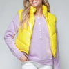 Snobbish Zip Up Turtleneck Shiny Quilted Vest - Yellow
