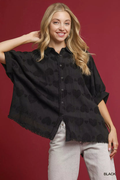 Umgee Jacquard Heart Collared Shirt - Farnelli