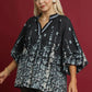 Umgee Full Size Floral Vine Print Blouse with Balloon Sleeves Plus Size - Farnelli