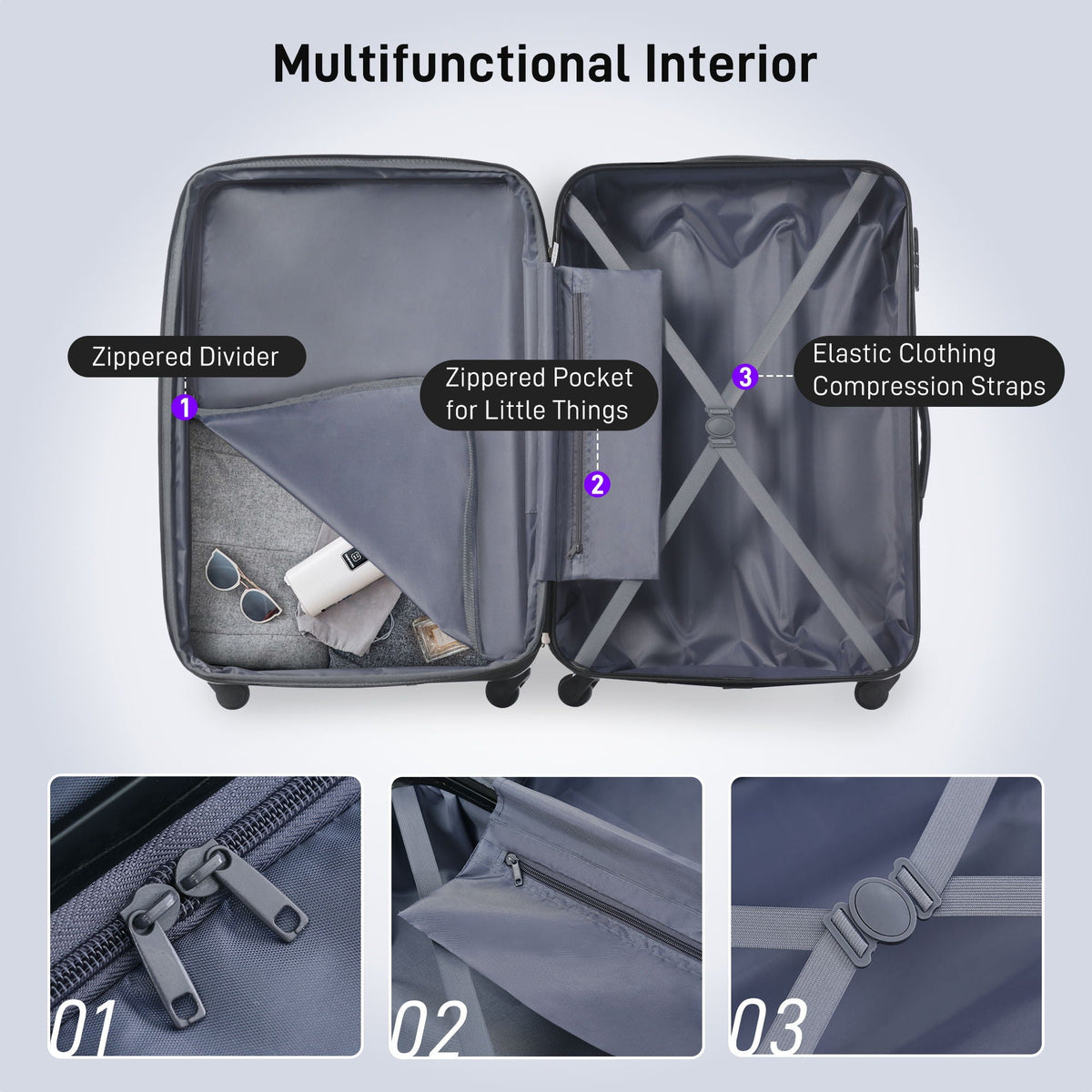 HouseOfZazla 4-piece hardshell luggage set with TSA locks and spinner wheels in multiple colors