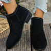 Point Toe Block Heels Boots - Black