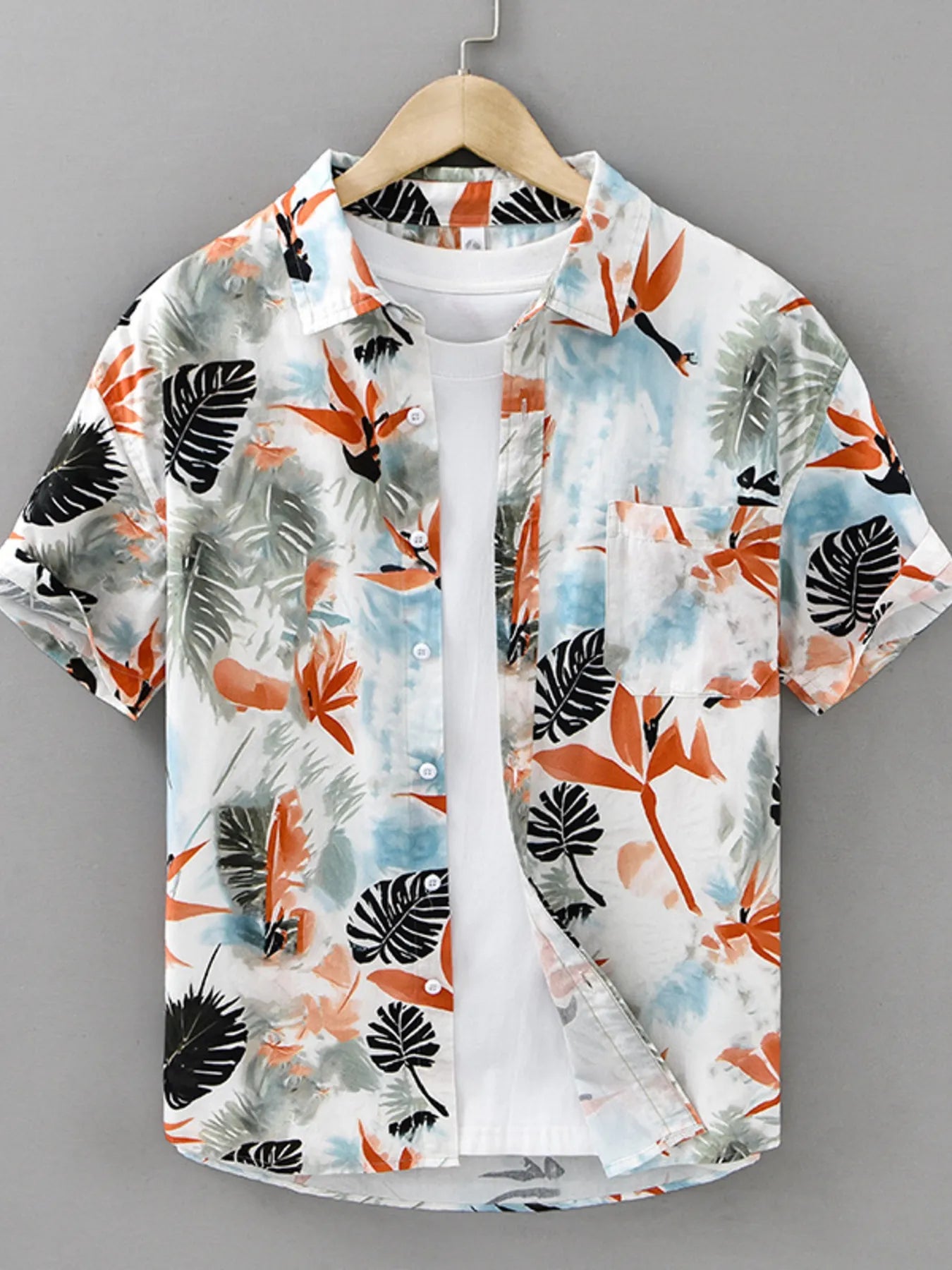 Men's Plus Size Printed Short Sleeve Button-Up Shirt - Farnelli