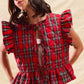 SO ME Christmas Holiday Plaid Ruffled Quilt Vest Top - Farnelli