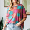 HOPELY Full Size Floral Round Neck Side Slit T-Shirt - Brick/Magenta