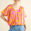 And The Why Full Size Printed Satin Bubble Hem Top - Citrus