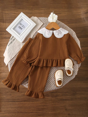 Children's Ruffle Trim Bow Decor Baby Set - Farnelli