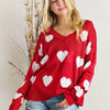 ADORA Full Size Heart V-Neck Knit Top Plus Size - RED