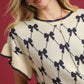 Umgee Bow Knit Ruffle Sleeve Sweater - Farnelli