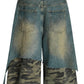 Men's Distressed Camo Patchwork Denim Shorts - Farnelli