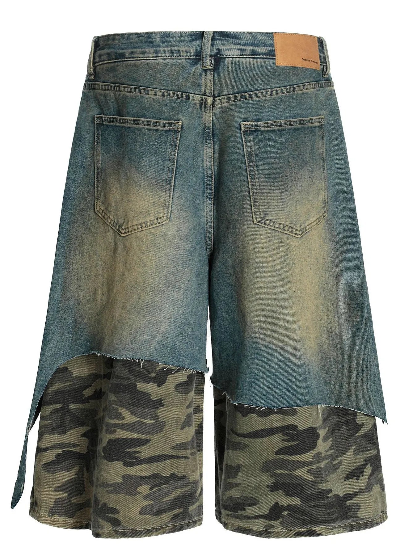 Men's Distressed Camo Patchwork Denim Shorts - Farnelli